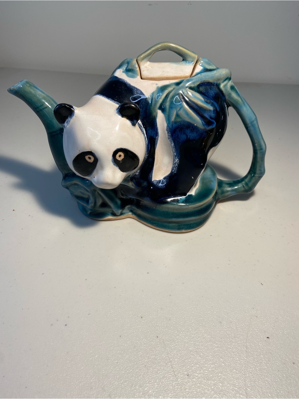 Panda-Shaped Ceramic Teapot in Blue & White Glaze